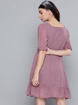 Purple Dobby Frill Hem Short Dress 3