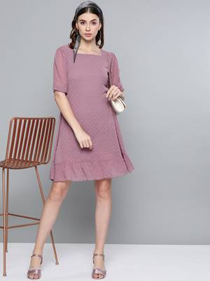 Purple Dobby Frill Hem Short Dress 4