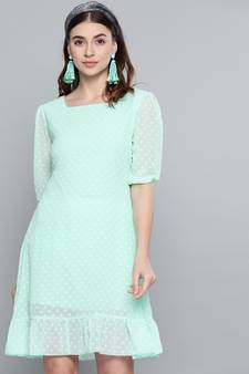 Mint Green Dobby Frill Hem Short Dress
