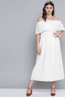 White Schiffli Off Shoulder Maxi Dress