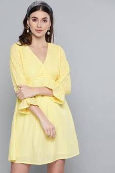 Lemon Yellow Schiffli Shift Dress