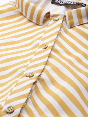 Mustard Chevron A Line Belted Dress 5