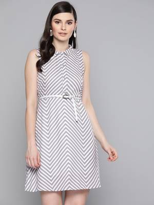 Grey Chevron A Line BeltedDress 1