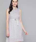 Grey Chevron A Line BeltedDress