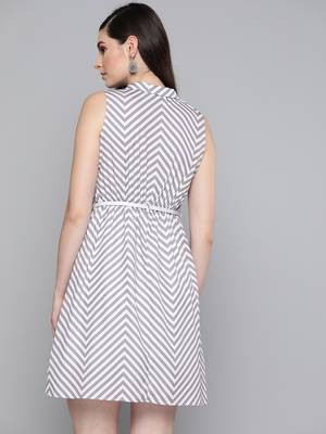 Grey Chevron A Line BeltedDress 3