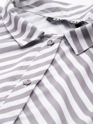 Grey Chevron A Line BeltedDress 5