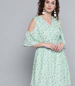 Sea Green Ditsy Floral Cold Shoulder Short Dress