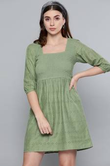 Olive Schiffli Smocking Skater Dress
