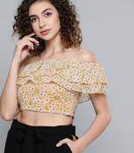 Yellow Ditsy Floral Off Shoulder Crop Top