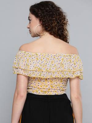 Yellow Ditsy Floral Off Shoulder Crop Top 3