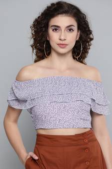 Lavender Ditsy Floral Off Shoulder Crop Top
