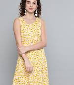Yellow Ditsy Floral Back Knot Skater Dress