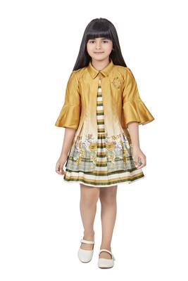 Mustard plain kids frocks 1