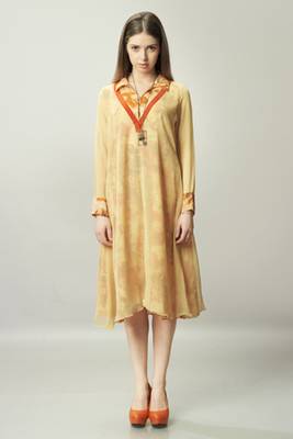 Yellow  Chiffon Georgette Printed Kurti 2