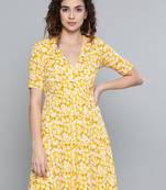 Yellow Ditsy Floral Wrap Skater Dress
