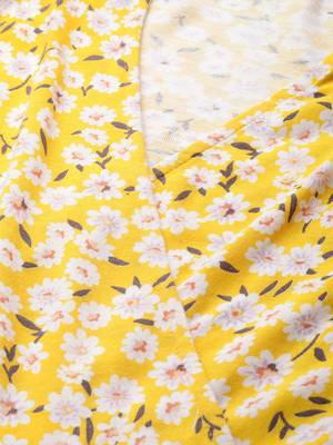 Yellow Ditsy Floral Wrap Skater Dress 4