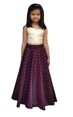 Kids Cream Blouse And Maroon Lehenga Choli 1