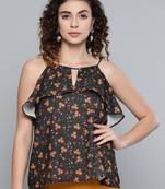 Black Ditsy Floral Halter Neck Top