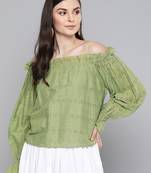 Olive Schiffli Off Shoulder Top