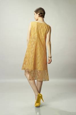 Yellow Net Jacquard Sleeveless Kurti 3