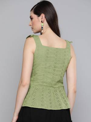 Olive Schiffli Button Peplum Top 3