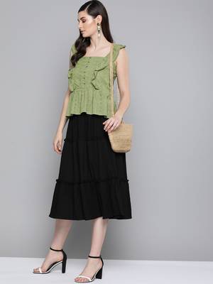 Olive Schiffli Button Peplum Top 4