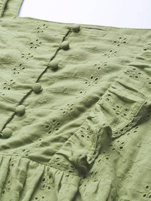 Olive Schiffli Button Peplum Top 5
