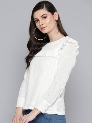 White Schiffli Front Yoke Top 2