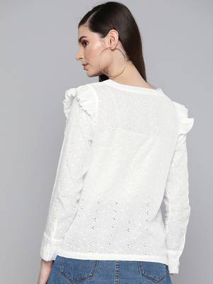 White Schiffli Front Yoke Top 3