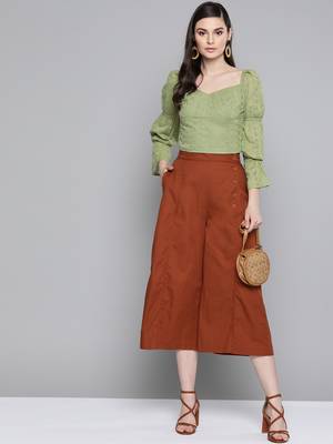 Olive Schiffli Bishop Sleeve Crop top 4
