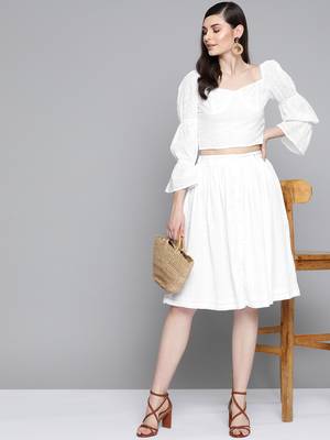 White Schiffli Bishop Sleeve Crop top 4