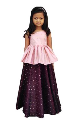 Kids Pink Top And Maroon Lehenga Choli 1