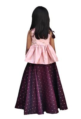 Kids Pink Top And Maroon Lehenga Choli 2