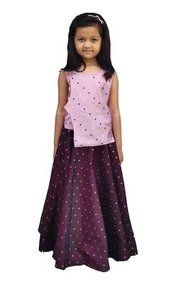Kids Dark Pink Top And Maroon Lehenga Choli 1
