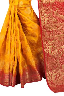 Yellow woven cotton silk saree with blouse 2