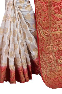 White woven cotton silk saree with blouse 2
