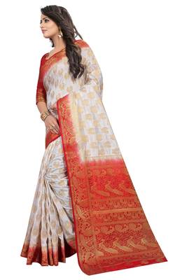 White woven cotton silk saree with blouse 3
