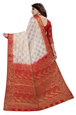 White woven cotton silk saree with blouse 4