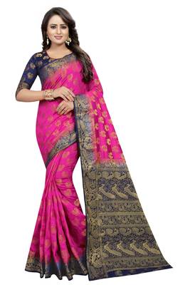 Magenta woven cotton silk saree with blouse 1