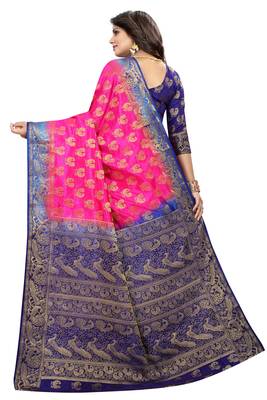 Pink woven cotton silk saree with blouse 4