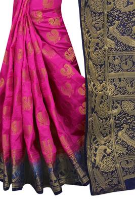Magenta woven cotton silk saree with blouse 2