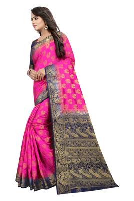 Magenta woven cotton silk saree with blouse 3
