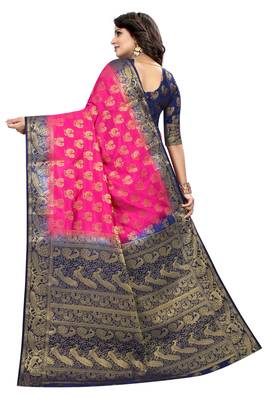 Magenta woven cotton silk saree with blouse 4