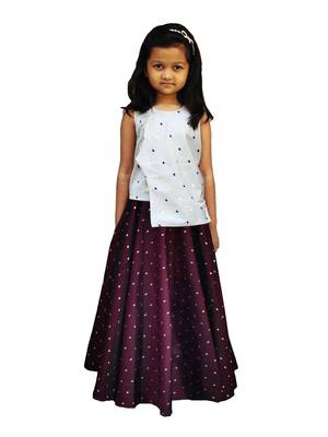 Kids Silver Top And Maroon Lehenga Choli 1