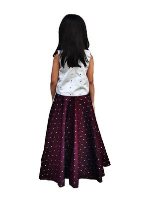 Kids Silver Top And Maroon Lehenga Choli 2