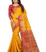 Yellow woven cotton silk saree with blouse