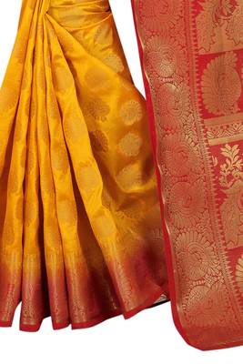 Yellow woven cotton silk saree with blouse 2