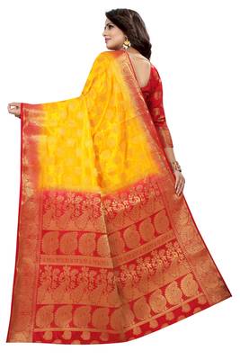Yellow woven cotton silk saree with blouse 4
