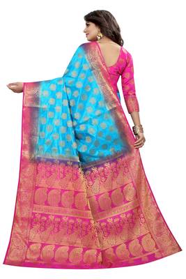 Blue woven cotton silk saree with blouse 3