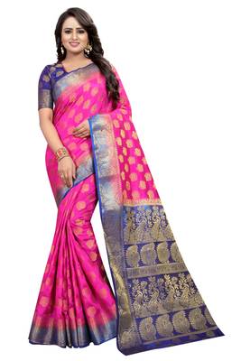 Magenta woven cotton silk saree with blouse 2